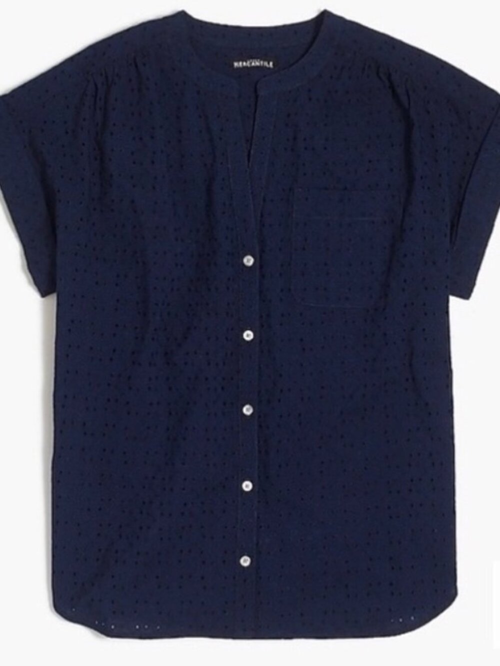 J. Crew Mercantile Navy Eyelet Button-Front Short Sleeve Camp Shirt Top XXS